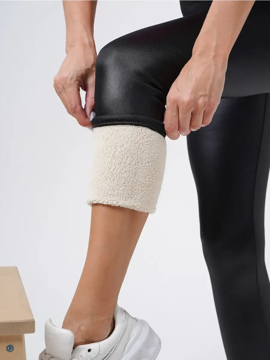 Legging Chaud En Simili Cuir Noir / S